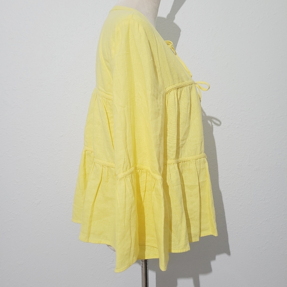 Marc New York Women’s Tie Front Linen Blend Tiered Blouse Yellow Size Large - Picture 5 of 14